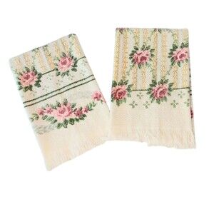 VTG Set Of 2 White & Pink Flowers Floral Towel Tastemaker by JP Stevens 24 x 16